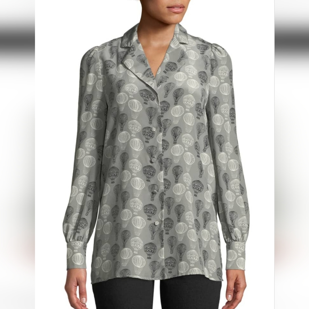 CO Long-Sleeve Button-Front Balloon-Print Tunic Blouse